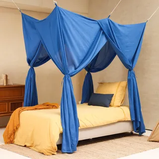 Blauer Betthimmel für Einzelbett | Rechteckiges Moskitonetz Größen | Baldachin Bett für Teenagern & Erwachsenen | Himmelbett für Schlafzimmer