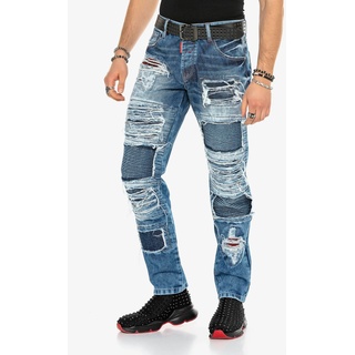 Bequeme Jeans CIPO & BAXX Gr. 30, Länge 34, blau Herren Jeans im auffälligen Riss-Design
