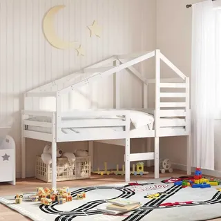 vidaXL Hochbett mit Dach 80 x 200 cm Kiefer massiv weiß