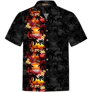 Hawaiihemdshop.de Hawaiihemd Hawaiihemdshop Hawaii Hemd Herren Baumwolle Kurzarm Strand Shirt schwarz 4XL