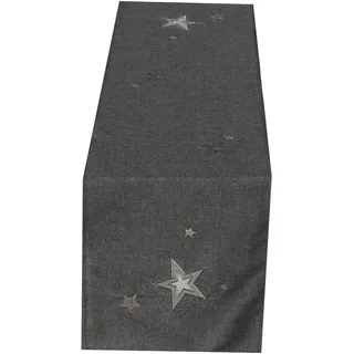 Tischläufer - STERN - anthrazit grau bestickt mit Sternen silber weiß besetzt mit Glaskristallen sehr schöne festliche Stickerei für Winter Weihnacht Tischdecke, Größe:40 x 150 cm