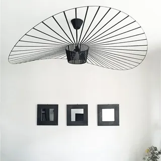 Vertigo Lampe 80/100/120/140/170/200cm Pendelleuchte Vintage Hängelampe Modern Hut Wohnzimmer Kronleuchter (Licht Höhenverstellbar) Fiberglas/PU Hut Lichter E27 für Restaurant Schatten,Schwarz,170cm