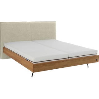 Polsterbett BIRKENSTOCK "Graz" Betten Gr. Struktur fein DCT, Liegefläche B/L: 200 cm x 200 cm Betthöhe: 18 cm, kein Härtegrad, ohne Matratze, grau (grauweiß dct 21) Polsterbetten ohne Bettkasten mit hohem, gepolstertem Kopfteil, Gestell in Eiche natur, Metallfüße