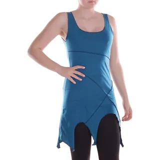 Vishes Sommerkleid Damen Mini-Kleid Baumwolle Patchwork Design Zipfelsaum Alternative Bekleidung, Ethno, Hippie, Retro Style blau 42