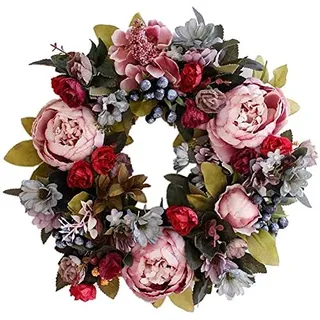 Jorzer Türkränze, künstliche Pfingstrose Hydrangea-Blumen-Haustür-Kränze Peony Kranz Künstliche Blumen Türkranz für Frühling und Sommer All Seasons Blumenkranz Runde Reisig Rebe hängend für Urlaub