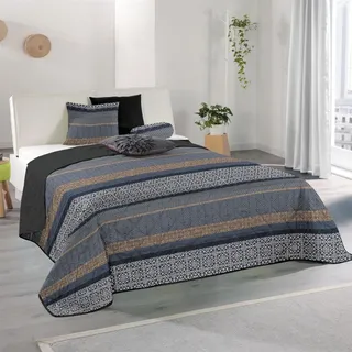 Bestlivings Tagesdecke, Decke XXL (220x240 cm) Patchwork, Überwurf Steppbett grau