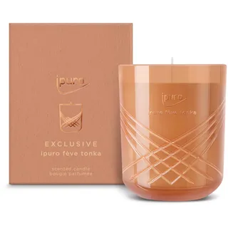 ipuro Exclusive Elegante Duftkerze - FÉVE Tonka mit erhöhtem Duftölanteil | Hochwertige Duftkerze im Glas | Kerze mit Vanille & Tonkabohne, Rosen- & Sandelholznoten Duft | Raumduftkerze orange 270g