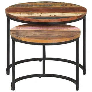 SDWEHO7 Couchtisch 2er Set, Wohnzimmertisch rund, Kaffeetisch, Satztisch, Sofatisch, Teetisch, Nachttisch für Schlafzimmer, Ablagetisch, Altholz Massiv Braun 50 x 40 cm
