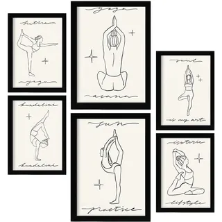 POSTER Set Mit 6 Yoga Musen 2 A3 & A4 Schwarzer Rahmen
