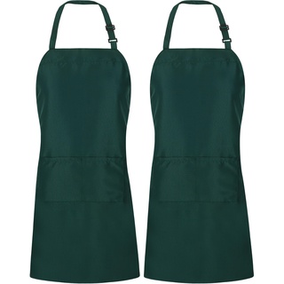 Utopia Kitchen 2 Pack verstellbare Latzschürze für Männer und Frauen mit 2 geräumigen Taschen - Schürzen für Köche BBQ Malerei Backen Kochen - Grun