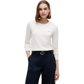 Tommy Hilfiger Damen Pullover Jersey Fine mit Rundhalsausschnitt, Elfenbein (Ivory Petal), S - S