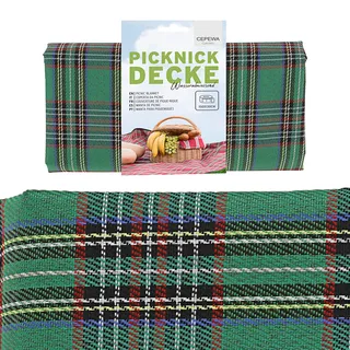 Cepewa Picknickdecke Beschichtung wasserabweisend | 150x130 grün Polyester Polyethylen | Decke mit Karomuster rechteckig Outdoordecke (1 x Picknickdecke grün)