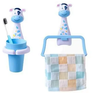 LuxusKollektion Zahnbürstenhalter Zahnputzbecher Handtuchhalter Set Kinder Tiere, (1-St) blau