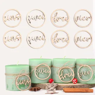 HERZONE 2sets Adventszahlen 1-4 Adventskranz Zahlen Holz 1 2 3 4 für Kerzen Kerzenhalter Holz Anhänger Deko Kerzenstecker Weihnachten Kerzen Dekoration Adventsdeko (Natur eins-Vier)