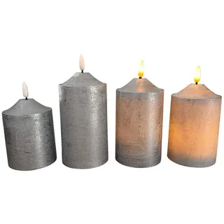 Online-Fuchs LED-Kerze 4 er Set LED-Spitzkerzen mit Fernbedienung und Timerfunktion (Rot, Silber, Roségold, Champagner, Taubenblau und Weiß, realistische Flamme), Kerzen für Weihnachten, Adventskranz blau