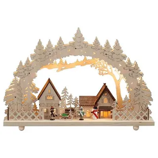 KONSTSMIDE Weihnachtsdorf LED Holzsilhouette Winterdorf, naturfarben, Winterdorf mit Beleuchtung
