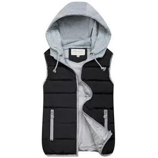 PAIDAXING Damen Weste Steppweste Abnehmbarer Kapuzen Jacke Outdoor Sport Kurzweste mit Gefütterte Leicht Übergang Ärmellos Damenwesten Winterjacke - L