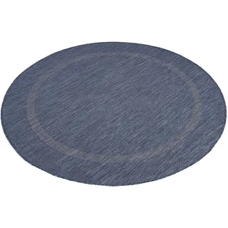 Teppium Outdoor Teppich Wetterfest 200 cm Rund Blau Sisal Optik - Küchenteppich Waschbar rutschfest, Wasserfest, Bordüre, Pflegeleicht - Ideal für Balkon, Terassen, Garten, Camping oder Küche