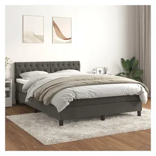 vidaXL Boxspringbett mit Matratze Dunkelgrau 140x200 cm Samt
