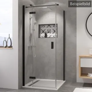 Breuer Panorama Black Edition Seitenwand für Drehtür mit Festteil Spiegelglas 100 cm - Schwarz matt - 3386 031 026 005