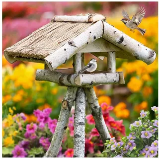 Voss.garden Holm - preiswertes Reetdach-Vogelhaus mit Ständer