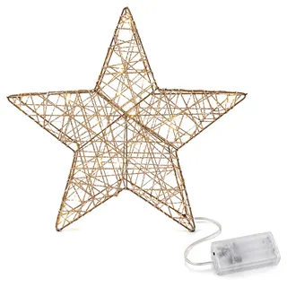 com-four® LED Stern Gold - Metall Weihnachtsdeko mit Beleuchtung 30 cm | Goldfarbener LED-Stern aus Metall mit Glitzerband für Fenster, Wand oder Tür - Weihnachtsdeko