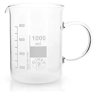 3 x 1000ml Becherglas aus hitzefestem Borosilikatglas, mit Henkel, graduiert, mit Ausguss, normale Form * Messbecher, Bechergläser, Laborglas, Laborbecher *