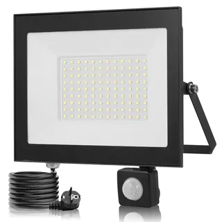 wowspeed LED Strahler mit Bewegungsmelder Außen - 100W 10000LM 3000K Warmweiß Superhell Scheinwerfer IP65 Wasserdicht Aussenleuchte für Garage Sportplatz