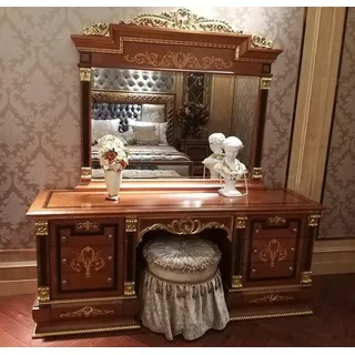 Xlmoebel Schminktisch Luxuriöser Barock-Rokoko Schminktisch mit Spiegel (Schminktisch mit Spiegel, Schminktisch mit Spiegel), Hergestellt in Europa braun
