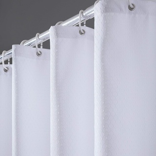 Furlinic Duschvorhang Überlänge 180x240 in Weiß, Schwerer Badvorhang aus Waffeln Stoff für Badewanne Bad, Wasserdicht Waschbar Anti-shcimmel mit 12 Duschvorhangringen.