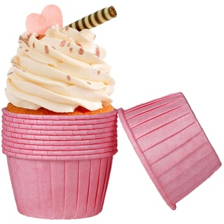 Frepea 50 Stücke Cupcake Formen Papier Muffinförmchen Papier Antihaftbeschichtet Einweg-Backbecher für Halloween Geburtstage Hochzeiten Partys (Rosa)