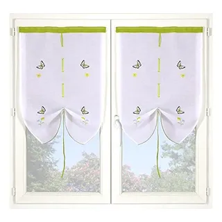 HomeMaison Fenstergardinen, gestickten Schmetterlinge, Polyester, Grün, 120 x 60 cm