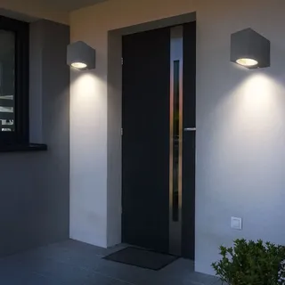 Wandstrahler Außenleuchte Haustür Fassadenleuchte anthrazit UP Wandleuchte für Ihre Terrasse, abwärts leuchtend, Aluminium Druckguss, 1x GU10, BxH 6x8,1 cm, 2er Set