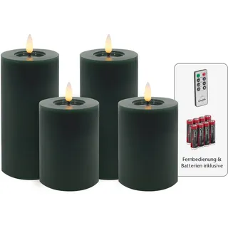 Candela Lights LED Kerzen 4er Set Winter cream glatt Echtwachs inklusive Fernbedienung und 8 Batterien Timer Funktion & mehrstufig dimmbar flammenlos Echtwachskerzen Stumpenkerzen
