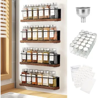 KitHero Magnetisches Gewürzregal mit 24 Gläsern, 216 Etiketten, 1 Stahltrichter für Kühlschrank & Mikrowelle – Komplettes Gewürz-Organizer Set