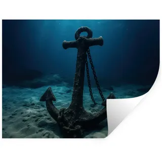 MuchoWow Wandsticker Anker - Eisen - Meeresboden - Sand (1 St), Wandtattoo, Selbstklebend, Wohnzimmer, 40x30 cm 40 cm x 30 cm x 0.1 cm