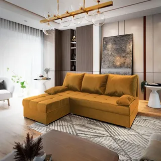 Masseno Ecksofa RITA mit Schlaffunktion L-Form, Sofa mit Bettkasten, Wohnzimmersofa, Couch, Soffa, Bettsofa, Couchgarnitur- Orange, KRONOS 01 - Orange
