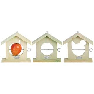 esschert design Vogelhaus, 2 Stück Futterhänger Haus aus Holz mit Dach 19 x 5,8 x 20 cm braun