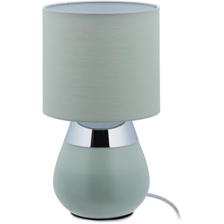 Relaxdays Nachttischlampe Touch, E14-Fassung, indirektes Licht, ovale Tischlampe mit Lampenschirm. HxD: 32 x 18 cm, grün