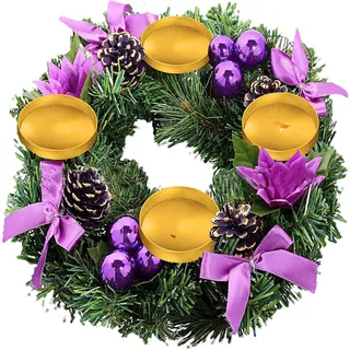 Hitrod Weihnachtskranz Dekokranz Mit 4 Kerzenhaltern Advent Weihnachten Deko Tisch Adventskranz Modern, Adventskranz Künstlich Für Teelichter Ø 30 cm, Tischdeko Weihnachten Für Die Weihnachtsfeier