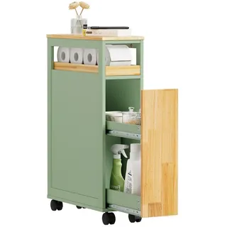 SoBuy Rollwagen, Aufbewahrungswagen, Schmalregal 1 drawerRollwagenAufbewahrungswagenAufbewahrungswagenRollwagen1 drawermit 1 Schublade Grün 50x20x79cm Modern