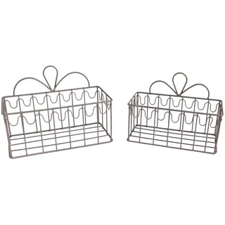 2er Set Wandkörbe grau Wandregal aus Metall Shabby Chic Ablage Vintage Drahtkorb