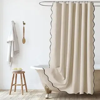 Duschvorhang Aus Strukturiertem Leinen, 180 X 180 Cm, Wasserdicht Und Waschbar, Schimmelresistent, Mit Ringen, Beige