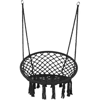 Boro Hängesessel, Schaukelkorb zum Aufhängen - Indoor und Outdoor geeignet - aus bequemem und stylischem Baumwollgewebe - Sitzfläche ca. 61cm - Belastbarkeit max. 150kg - Schwarz