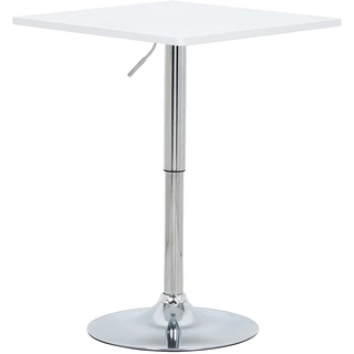 Bartisch Esstisch Küchentisch Stehtisch mit Trompetenfuß, drehbare Tischplatte aus robustem MDF, höhenverstellbar, Tischplatte 60x60 cm, Weiss