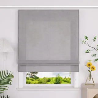 Heichkell Raffrollo mit Klettband Halbtransparent Raffgardine Küche Rollo Einfarbige Gardine Grau BreitexHöhe 140x140 cm