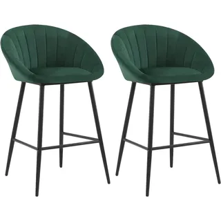 EUGAD Barhocker (2 St., 2er), gepolstert, Samt, mit Metallbeinen, Fußstütze grün