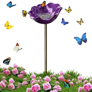 Blume Bienentränke für den Garten, 60CM Metall Blumen Insektentränke auf Stab, Kreative Blume Gartenstecker Vogeltränke Stehend, 2026 Handgefertigt Blumen Vogelbad Garten, für Gartendeko Draußen