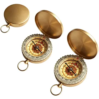 Kompass 2-Teiles Set, Mini Kompass Schlüsselanhänger Mit Nachthimmel Design, Präzises Navigationswerkzeug Für Camping Und Wandern, Robustes Metallgehäuse Mit Matter Goldbeschichtung