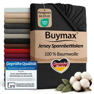 Buymax Spannbettlaken 70x140cm Baumwolle 100% Kinderbett Spannbetttuch Baby Bettlaken Jersey, Matratzenhöhe bis 15 cm, Farbe Schwarz